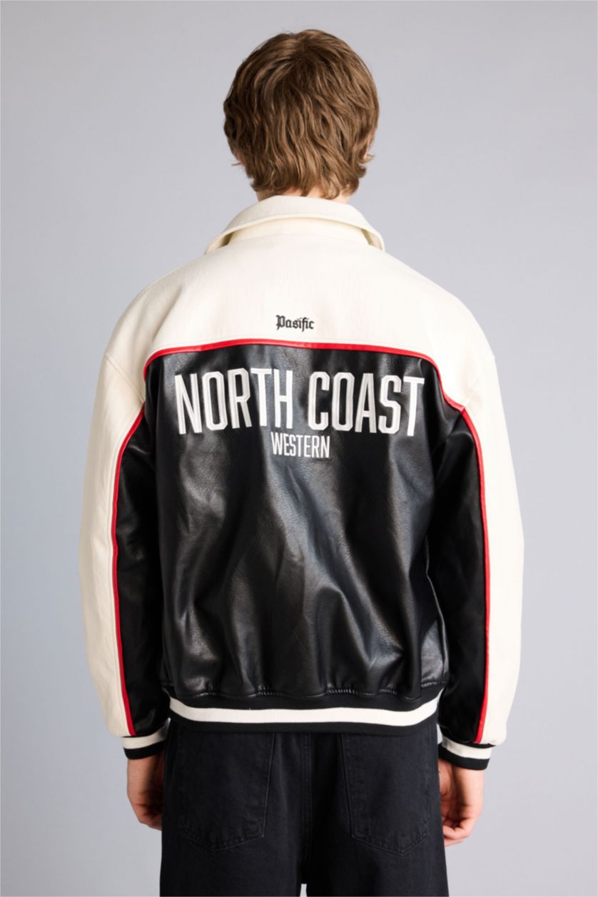 Man Black Oversize Fit Faux Leather Jacket