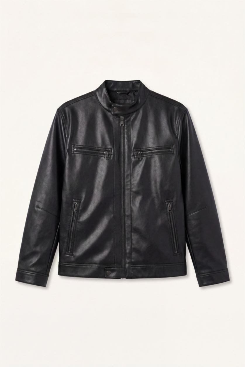 Man Black Faux Leather Jacket