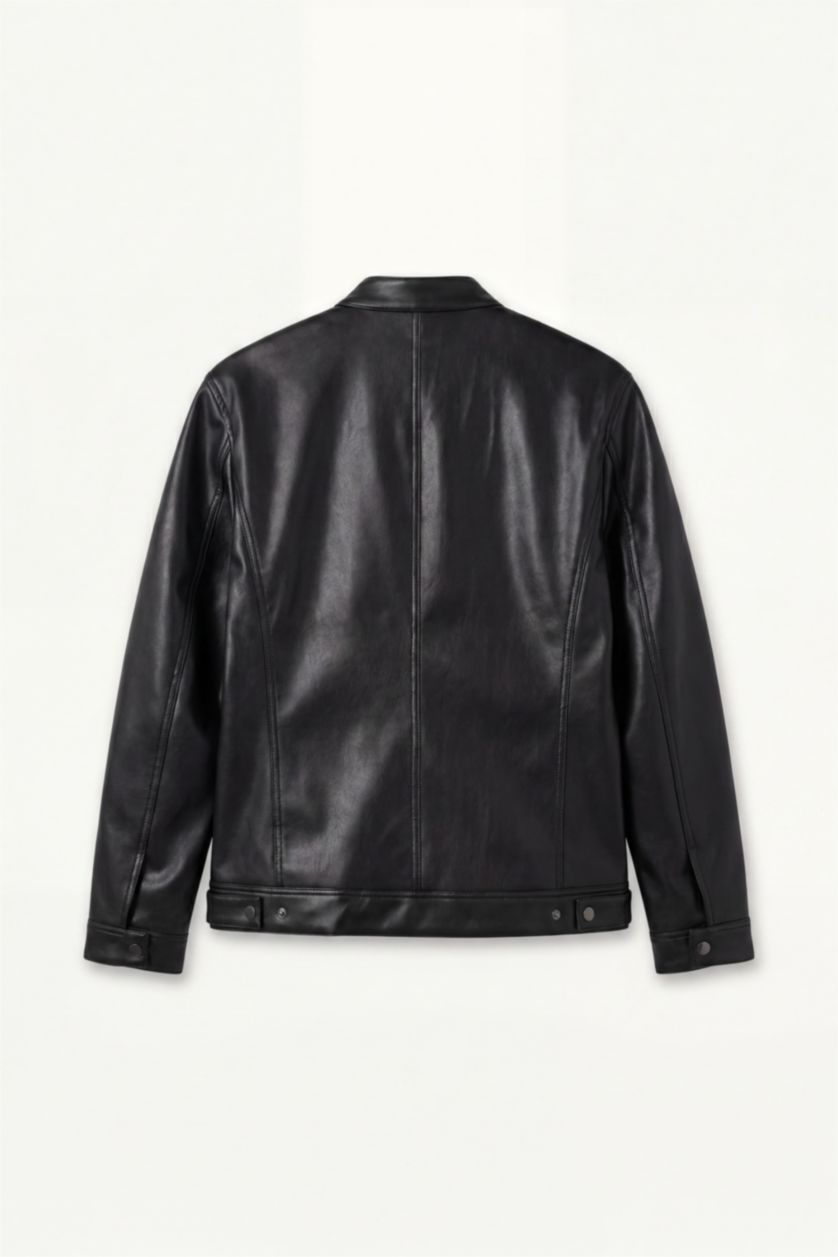Man Black Faux Leather Jacket