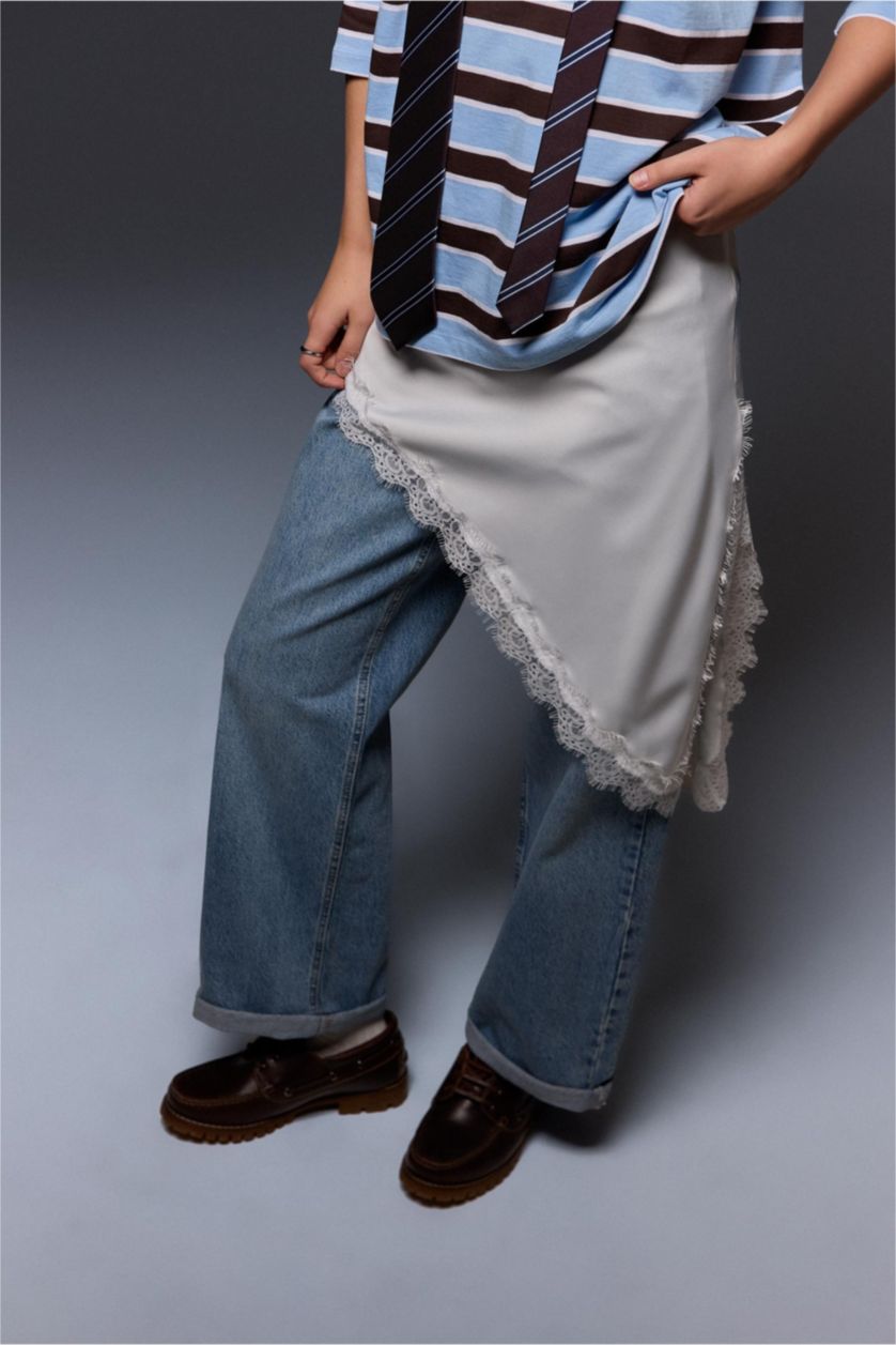 Woman Ecru Asymmetric Satin Normal Waist Mini Skirt