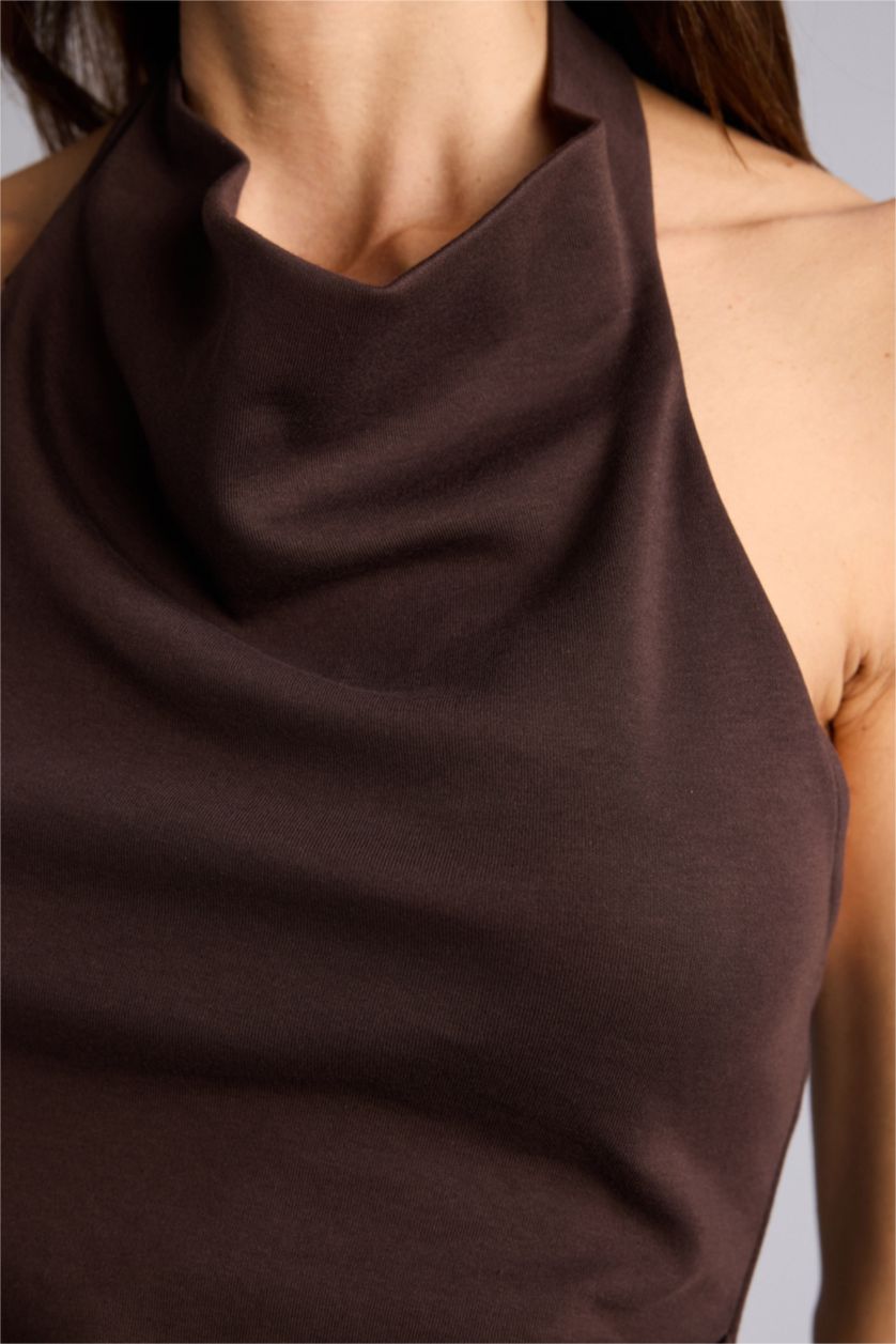 Женщины Коричневый Майка Slim Fit с воротником-халтер