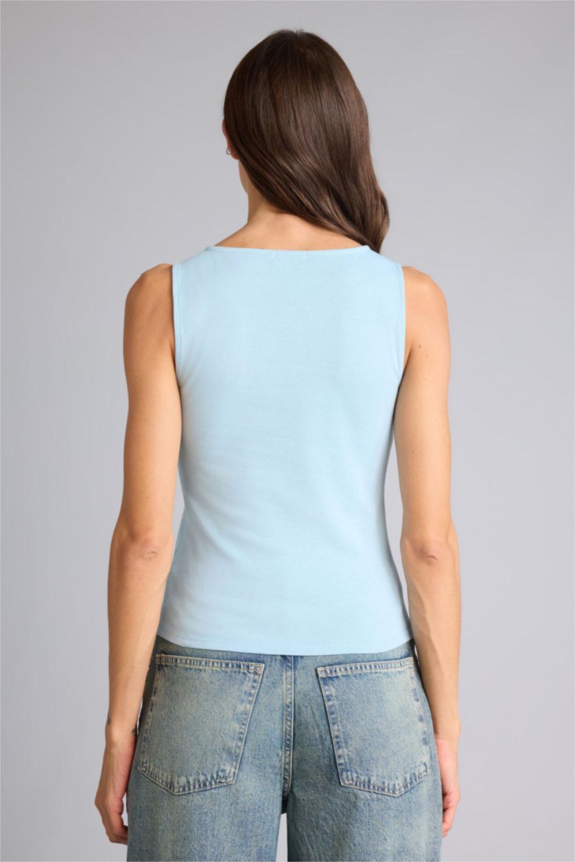 FEMME BLEU Clair Débardeur côtelé à col bateau Coupe slim