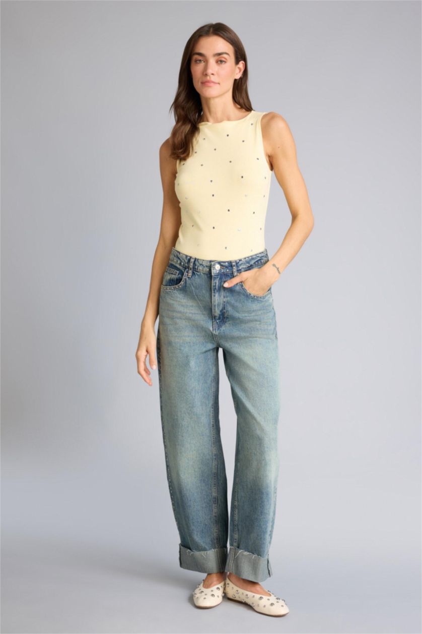 FEMME Jaune Clair Débardeur côtelé à col bateau Coupe slim