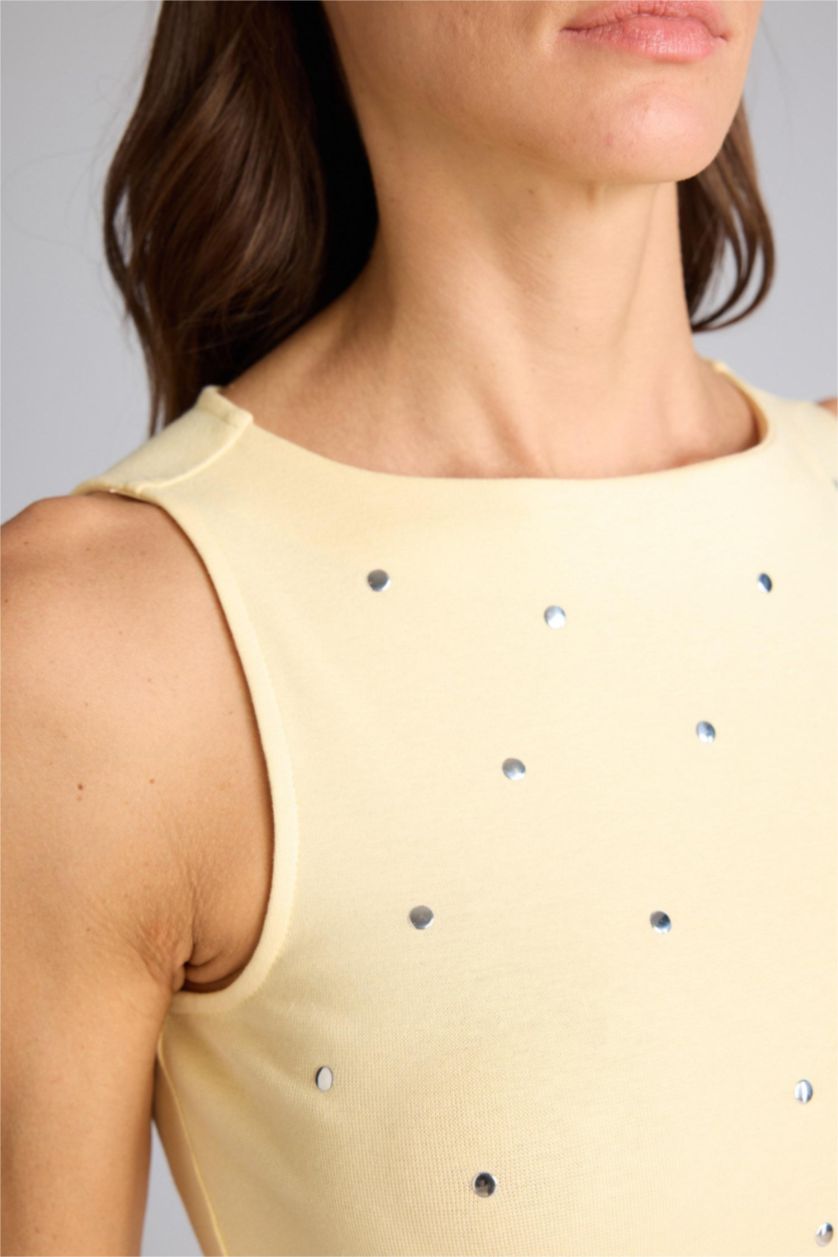 FEMME Jaune Clair Débardeur côtelé à col bateau Coupe slim