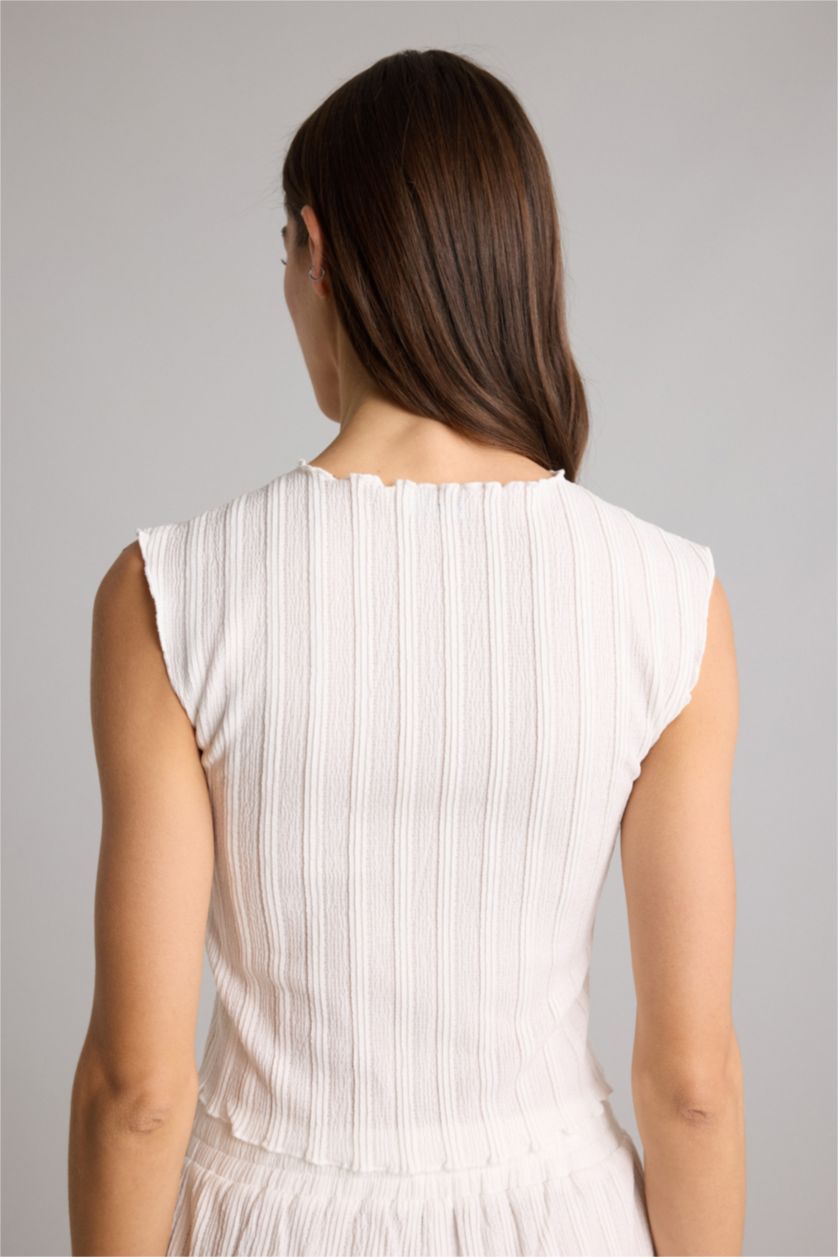 Женщины Бежевый Майка Slim Fit из ткани букле с круглым вырезом