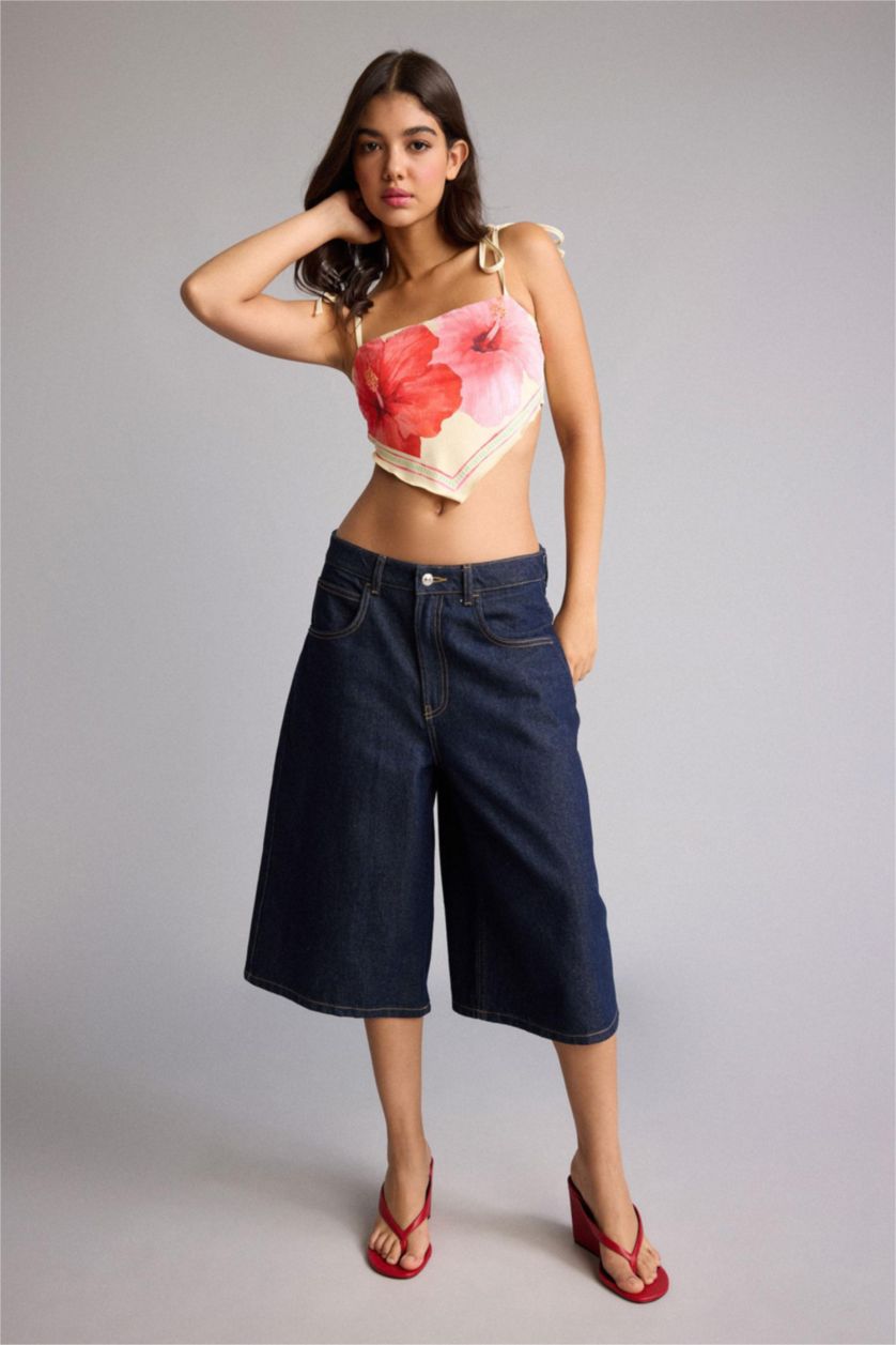 WOMAN Blue Black High Waist Bermuda Shorts