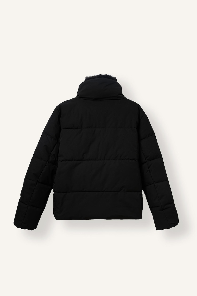 Kadın Siyah Regular Fit Kürk Yaka Şişme Mont