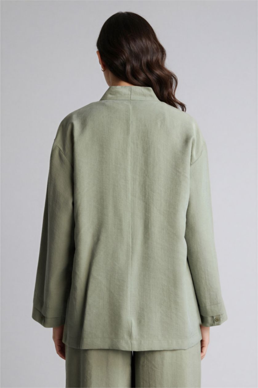 Kadın Haki Regular Fıt V Yaka Modal Kimono