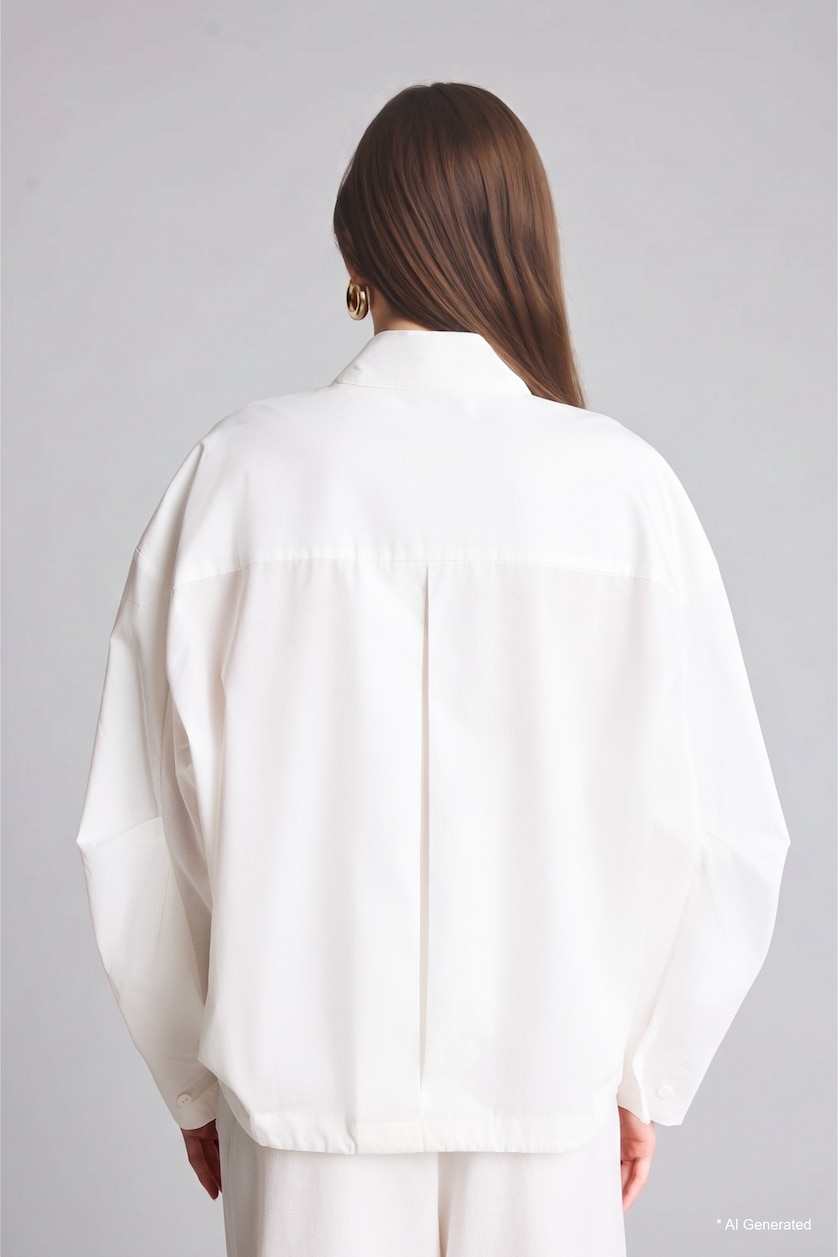 Women Ecru Regular Fit Poplin Long Sleeve Jacket