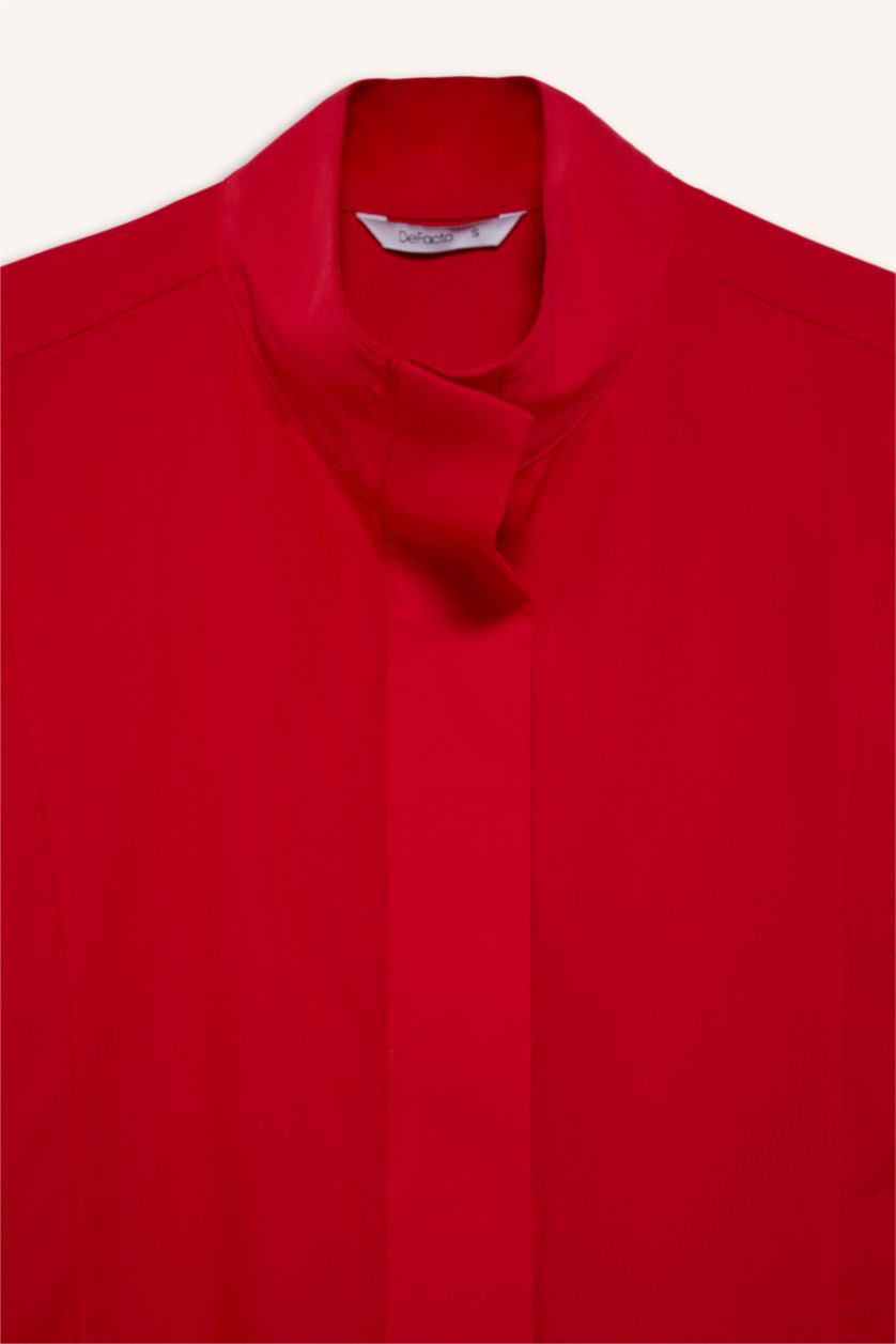Kadın Kırmızı Regular Fit Poplin Puantiyeli Tunik