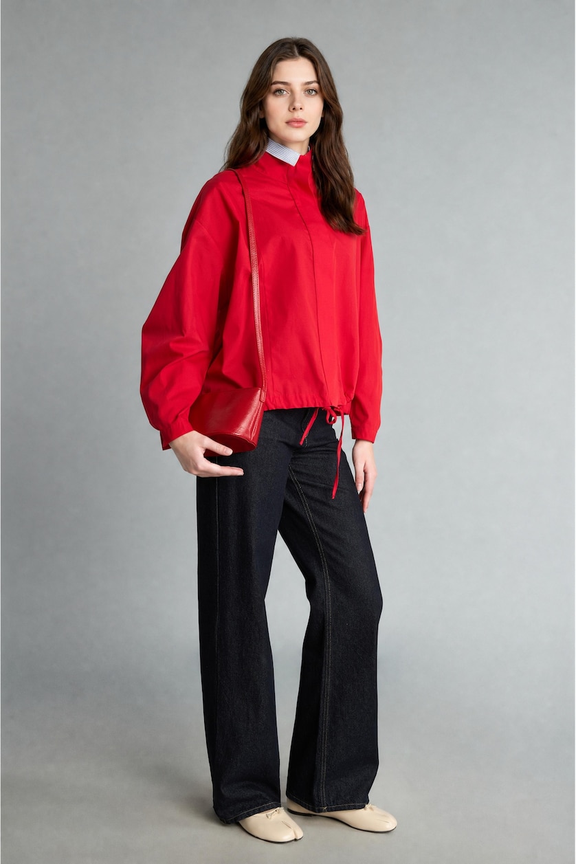 Kadın Kırmızı %100 Pamuk Regular Fit Poplin Tunik