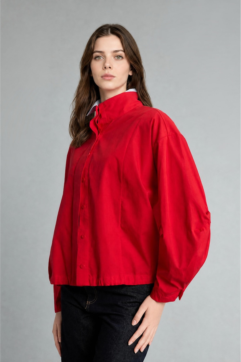 Kadın Kırmızı %100 Pamuk Regular Fit Poplin Tunik