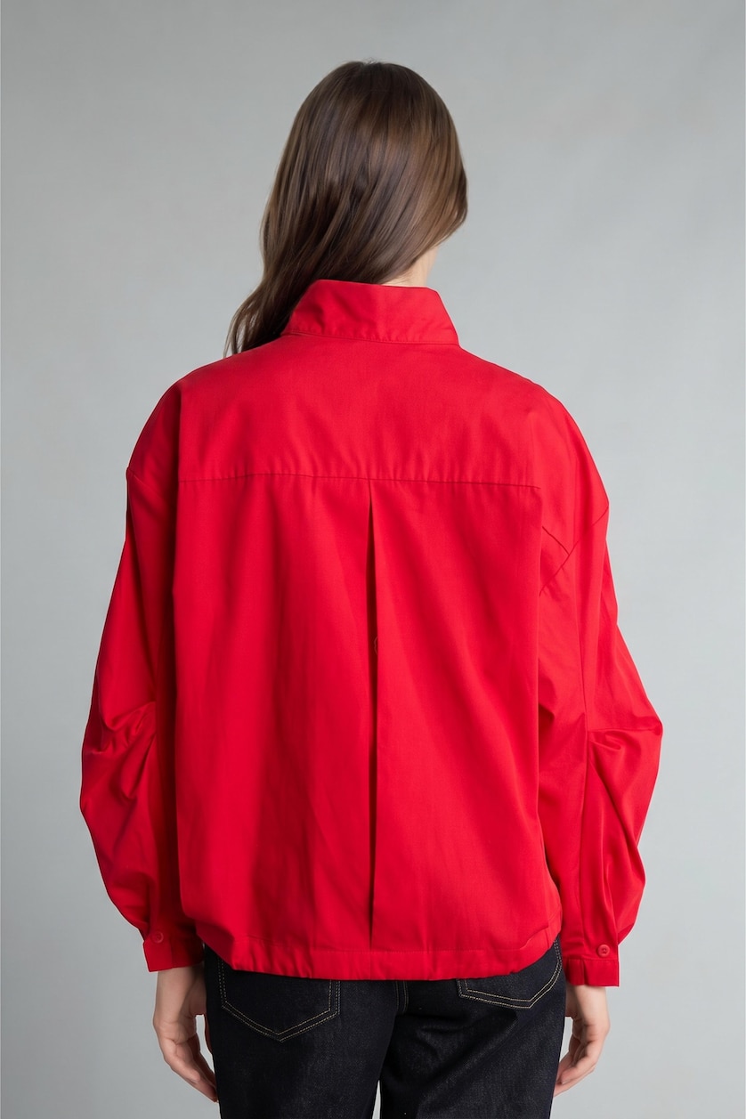 Kadın Kırmızı %100 Pamuk Regular Fit Poplin Tunik