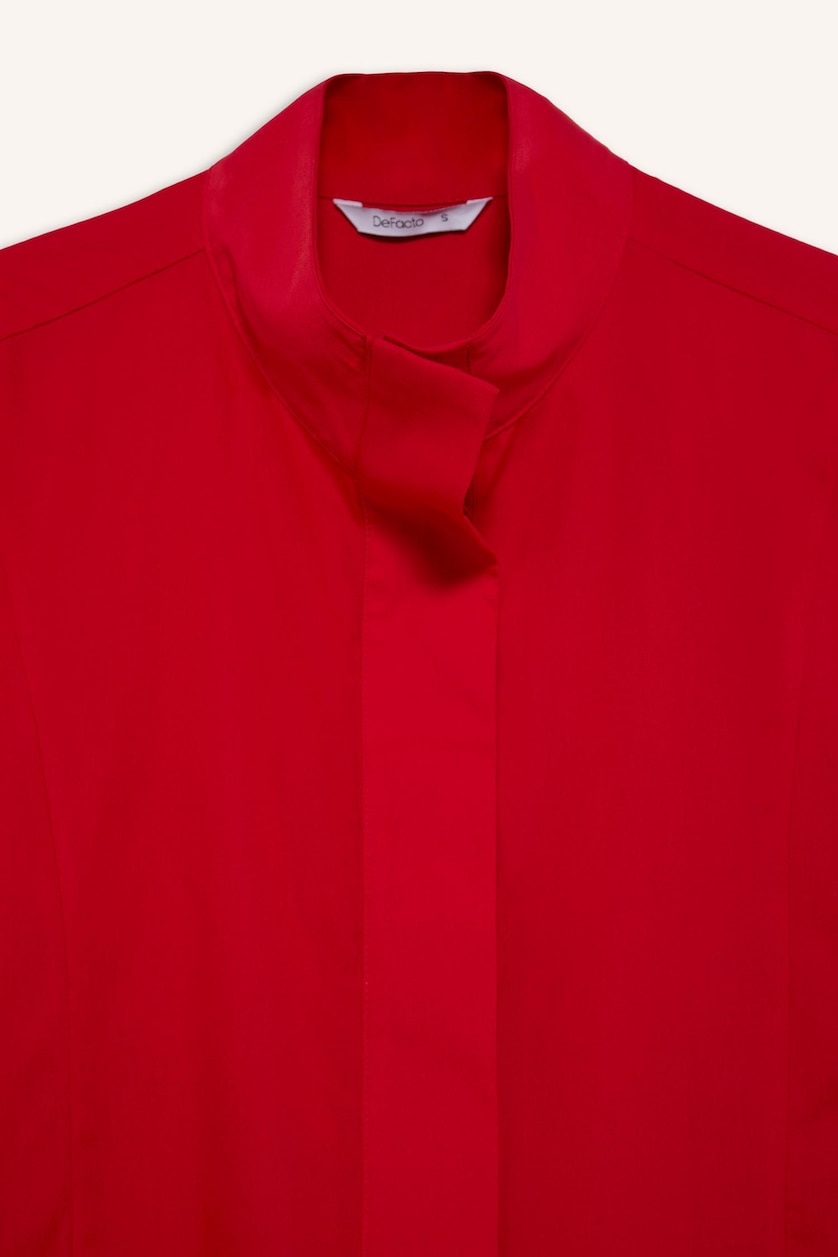Kadın Kırmızı %100 Pamuk Regular Fit Poplin Tunik