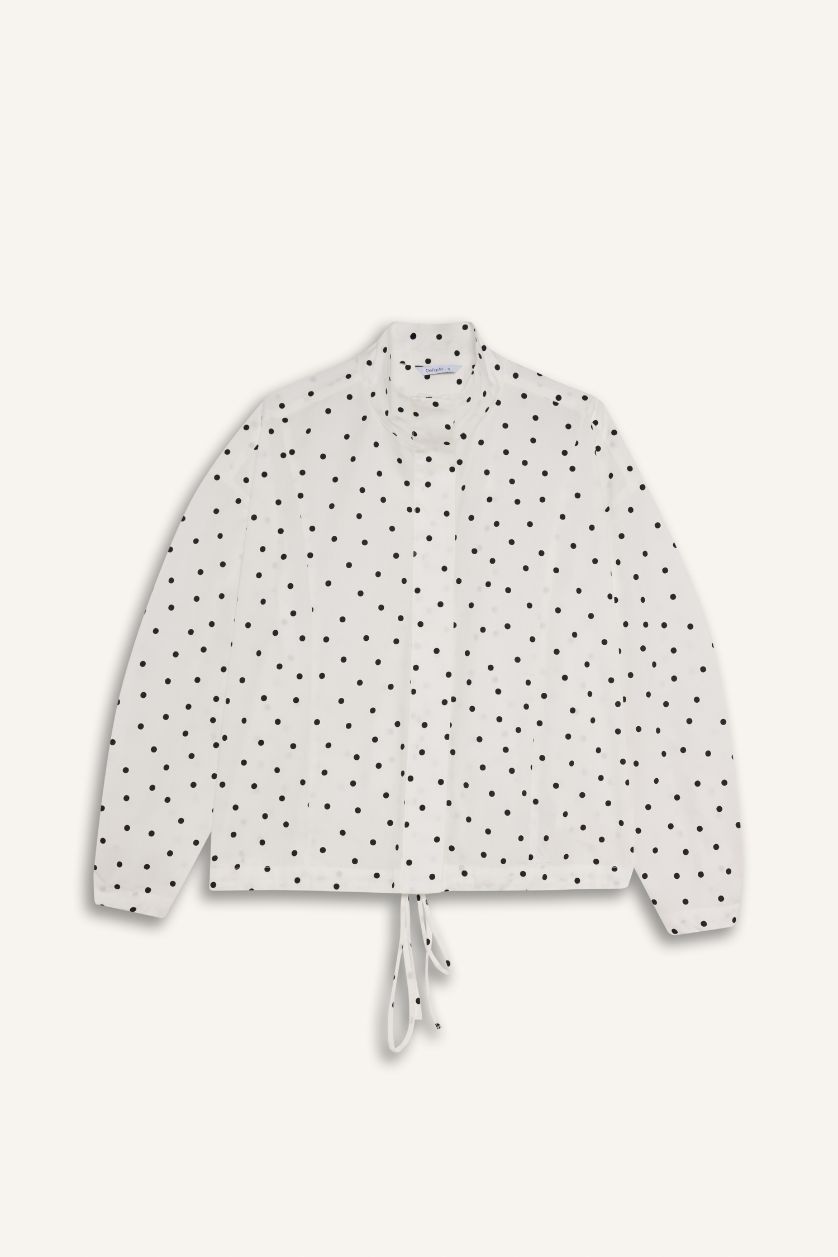 Kadın Kırık Beyaz Regular Fıt Puantiye Poplin Uzun Kollu Tunik