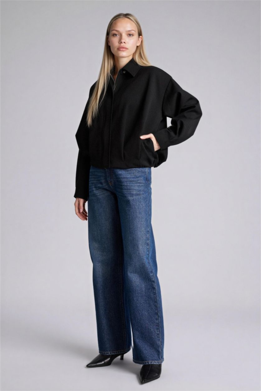 حريمي أسود بليزر بياقة قميص