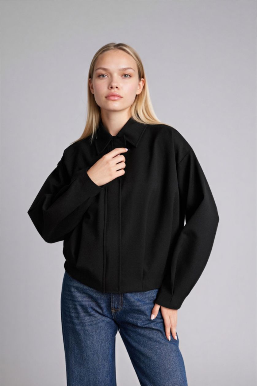 حريمي أسود بليزر بياقة قميص