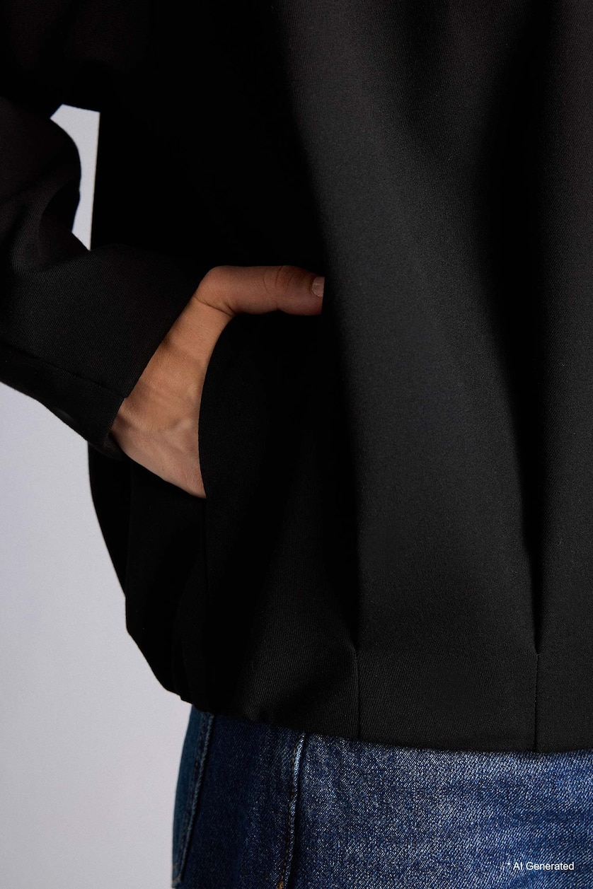 Kadın Siyah Gömlek Yaka Blazer Ceket
