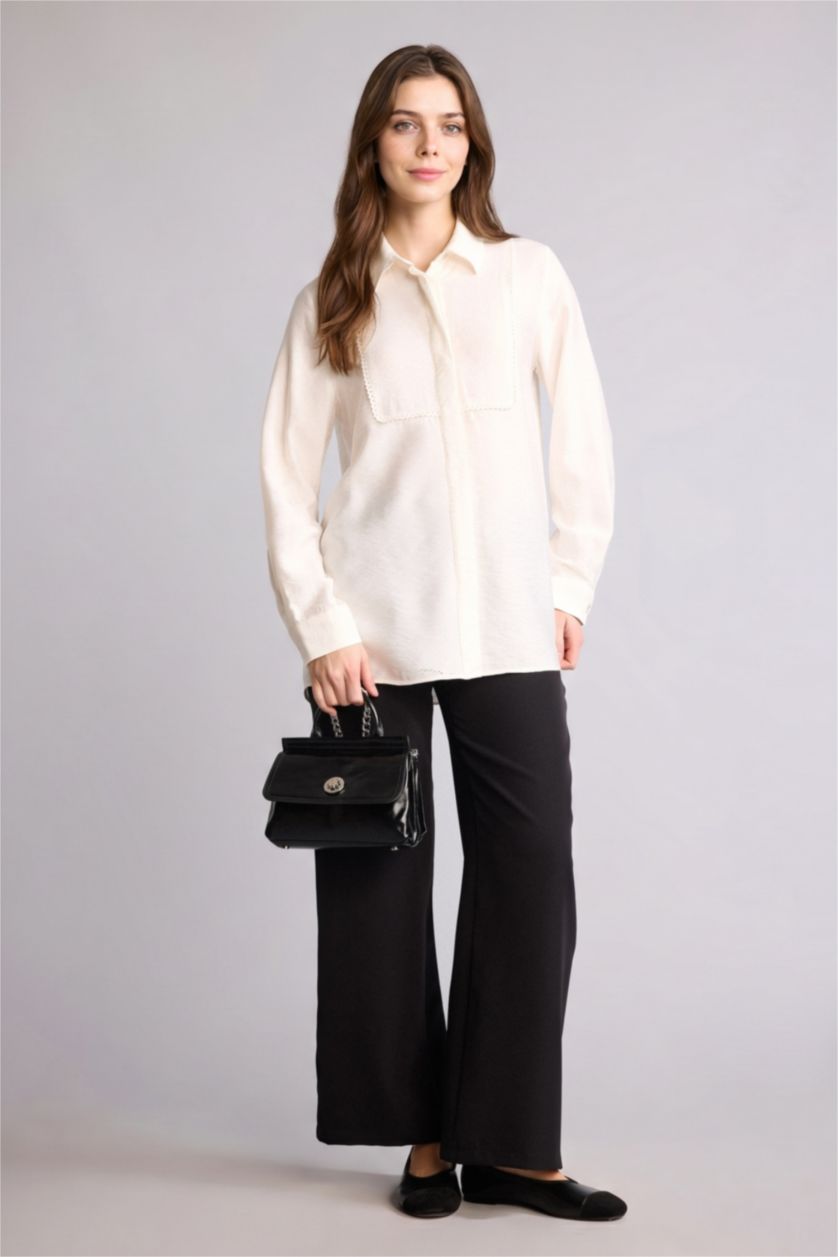 Kadın Siyah Regular Fit Geniş Paça Pantolon