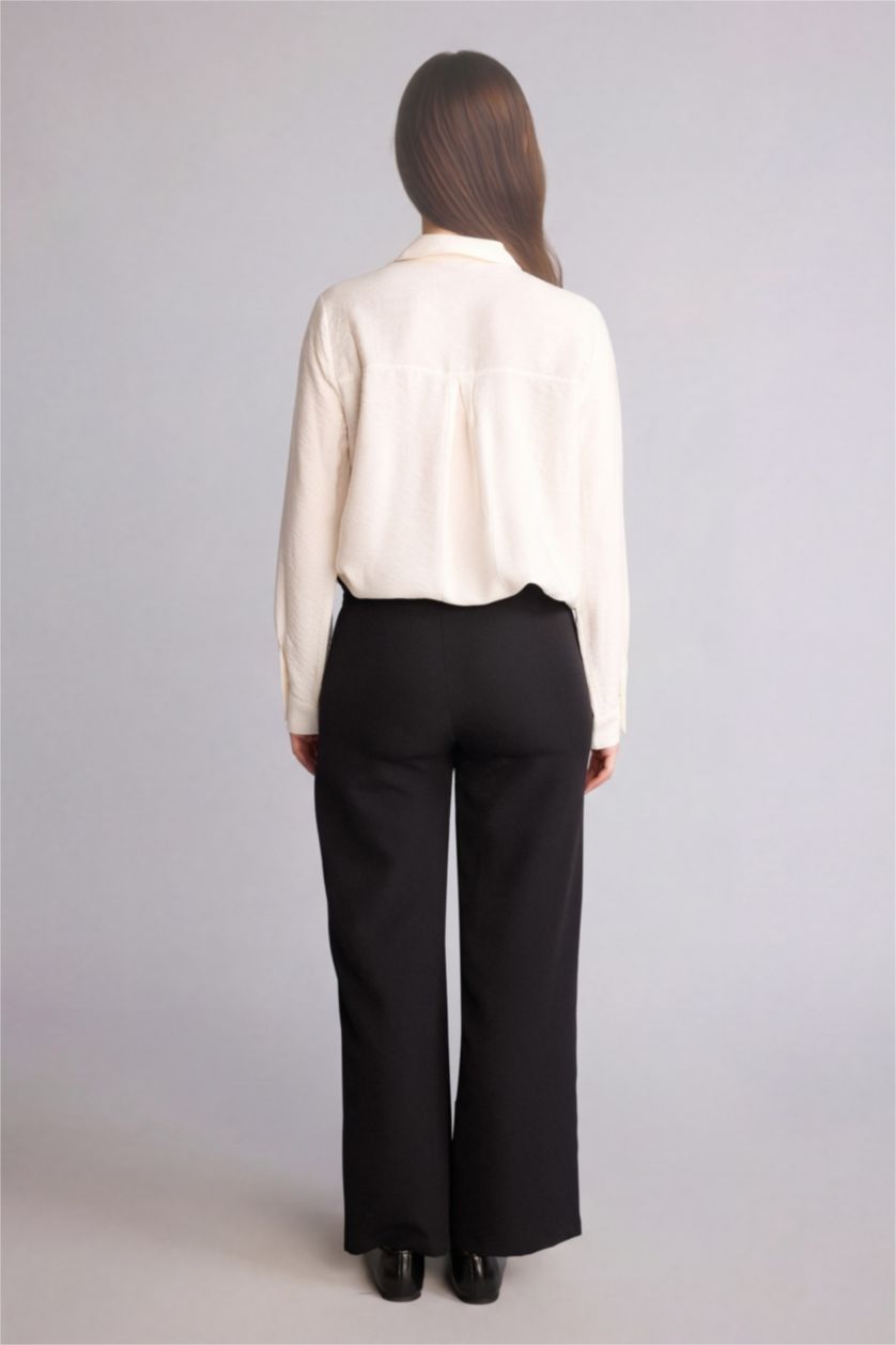 Kadın Siyah Regular Fit Geniş Paça Pantolon