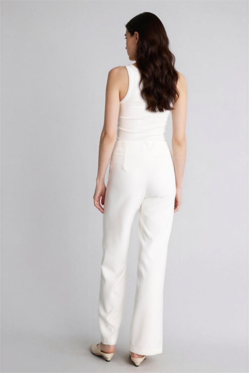 Woman Ecru Regular Fit Trousers