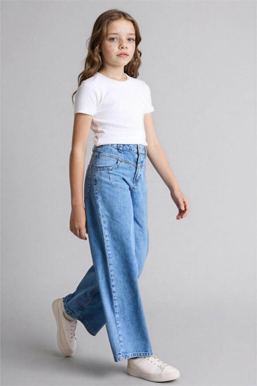 Kız Çocuk - Genç Kız Mavi Wıde Leg Jean Pantolon Kız Çocuk