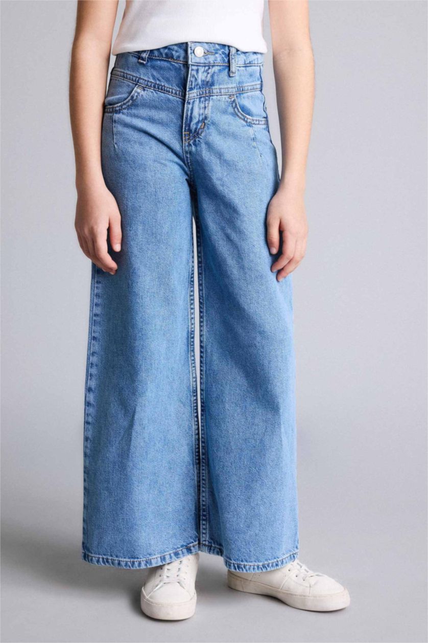 Kız Çocuk - Genç Kız Mavi Wıde Leg Jean Pantolon Kız Çocuk