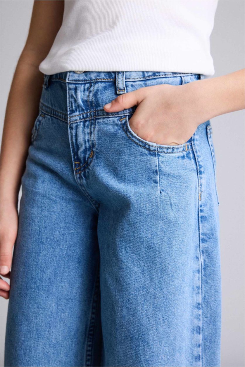 Kız Çocuk - Genç Kız Mavi Wıde Leg Jean Pantolon Kız Çocuk