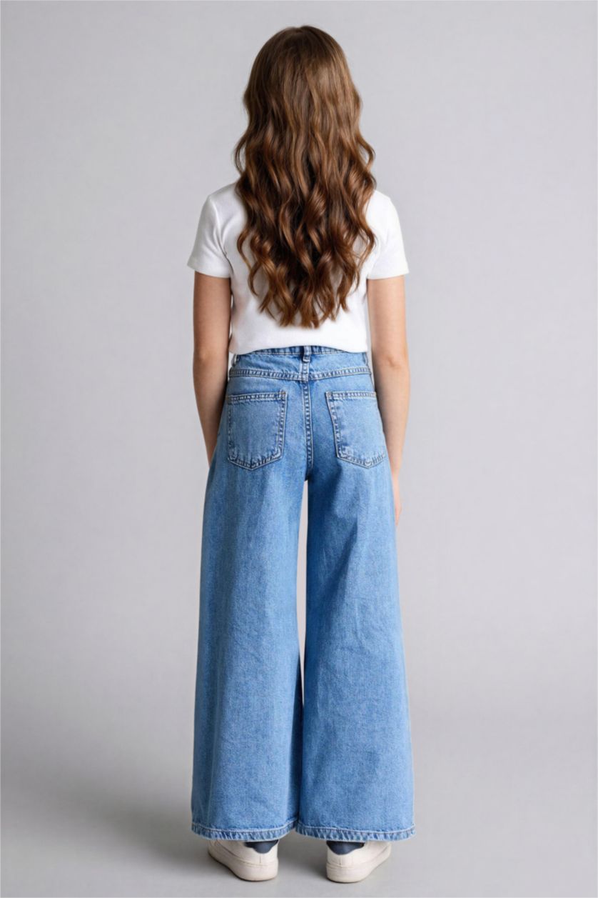 Kız Çocuk - Genç Kız Mavi Wıde Leg Jean Pantolon Kız Çocuk