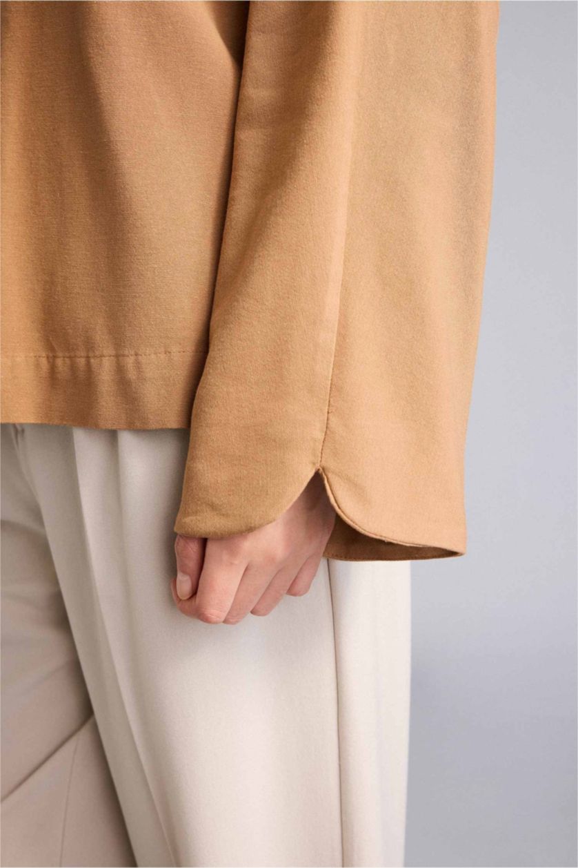 Kadın Camel Keten Karışımlı Uzun Kollu Tunik