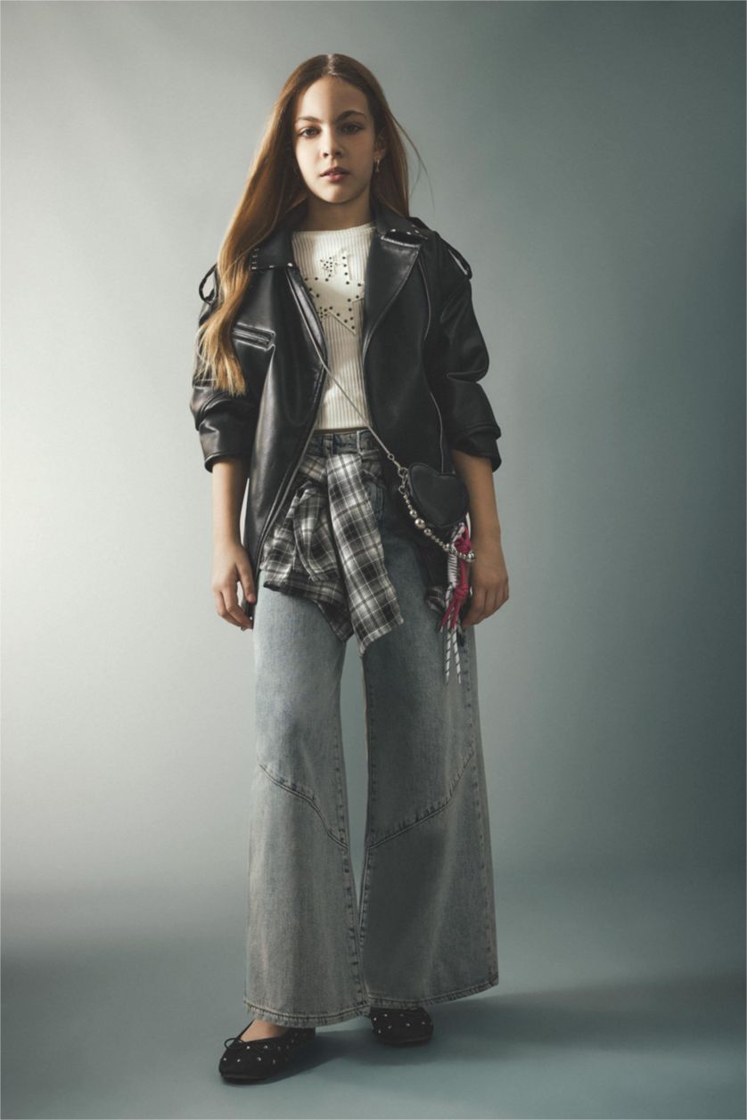 GIRLS & TEENS Light Green Girl Wide Leg Jeans