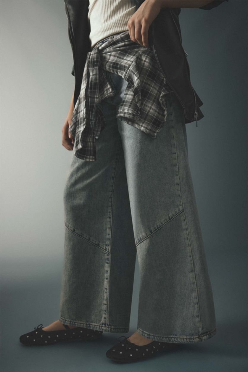 بنات أخضر فاتح بنطلون جينز بناتي وايد ليج برجل واسع