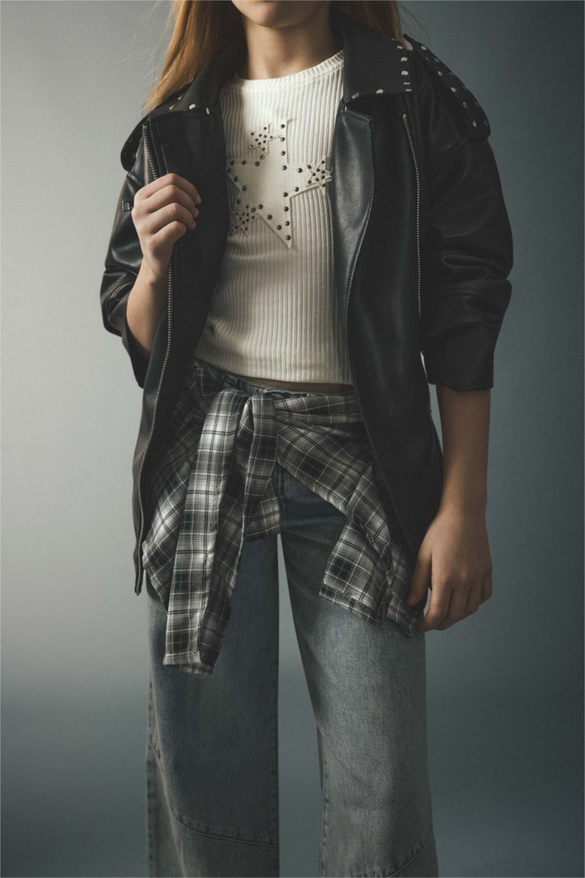 بنات أخضر فاتح بنطلون جينز بناتي وايد ليج برجل واسع