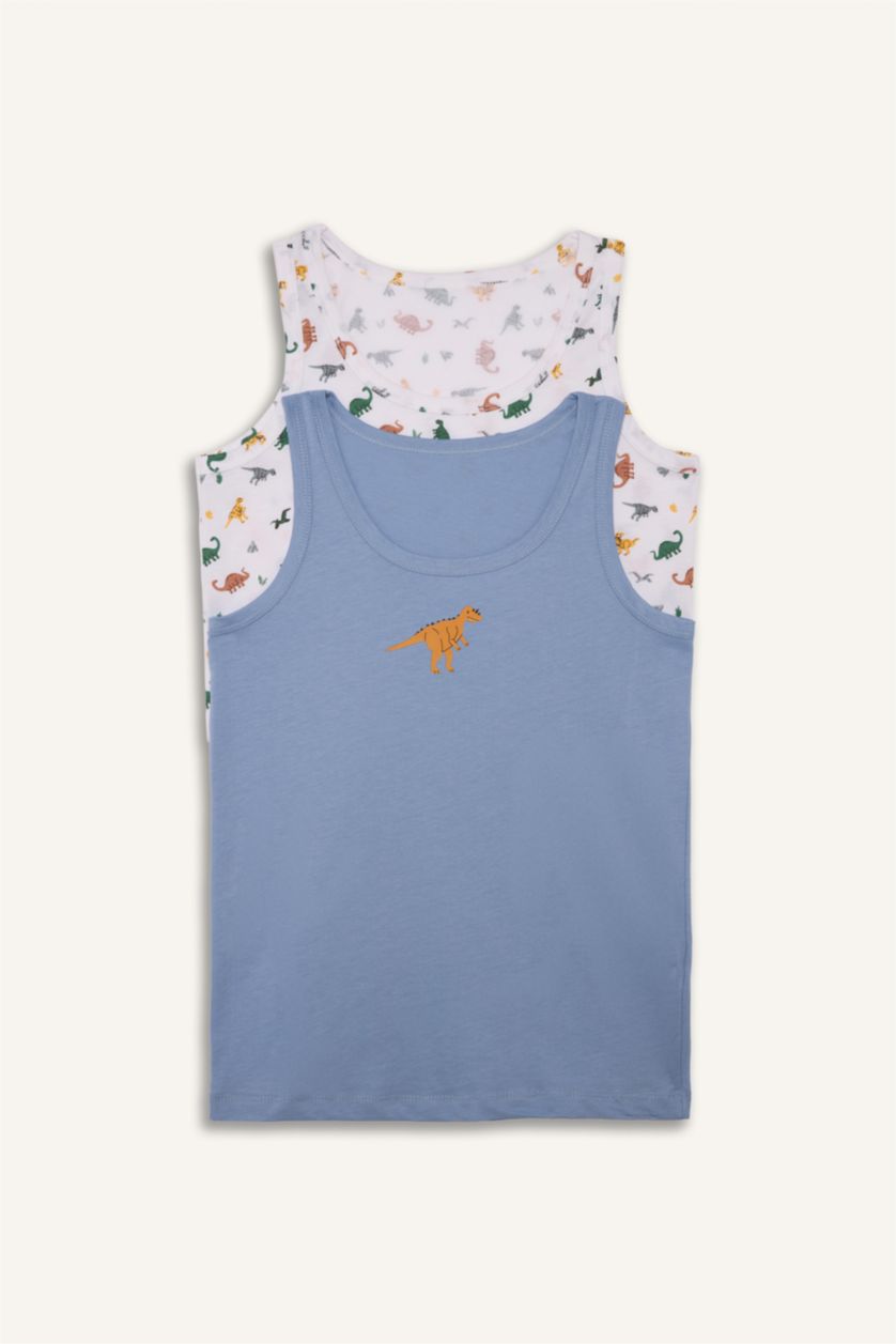 Boys & Teens White Boy 2 piece Regular Fit Animal Tank Top