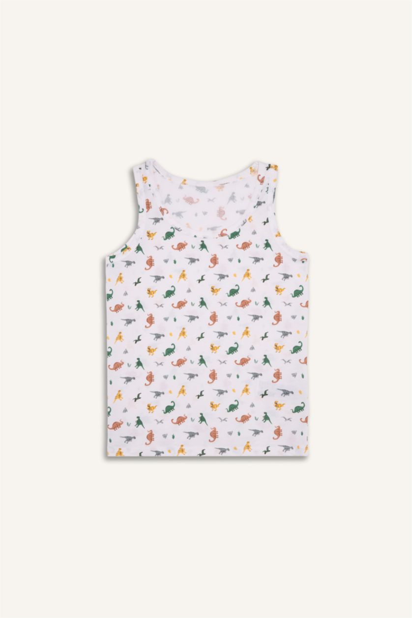 Boys & Teens White Boy 2 piece Regular Fit Animal Tank Top