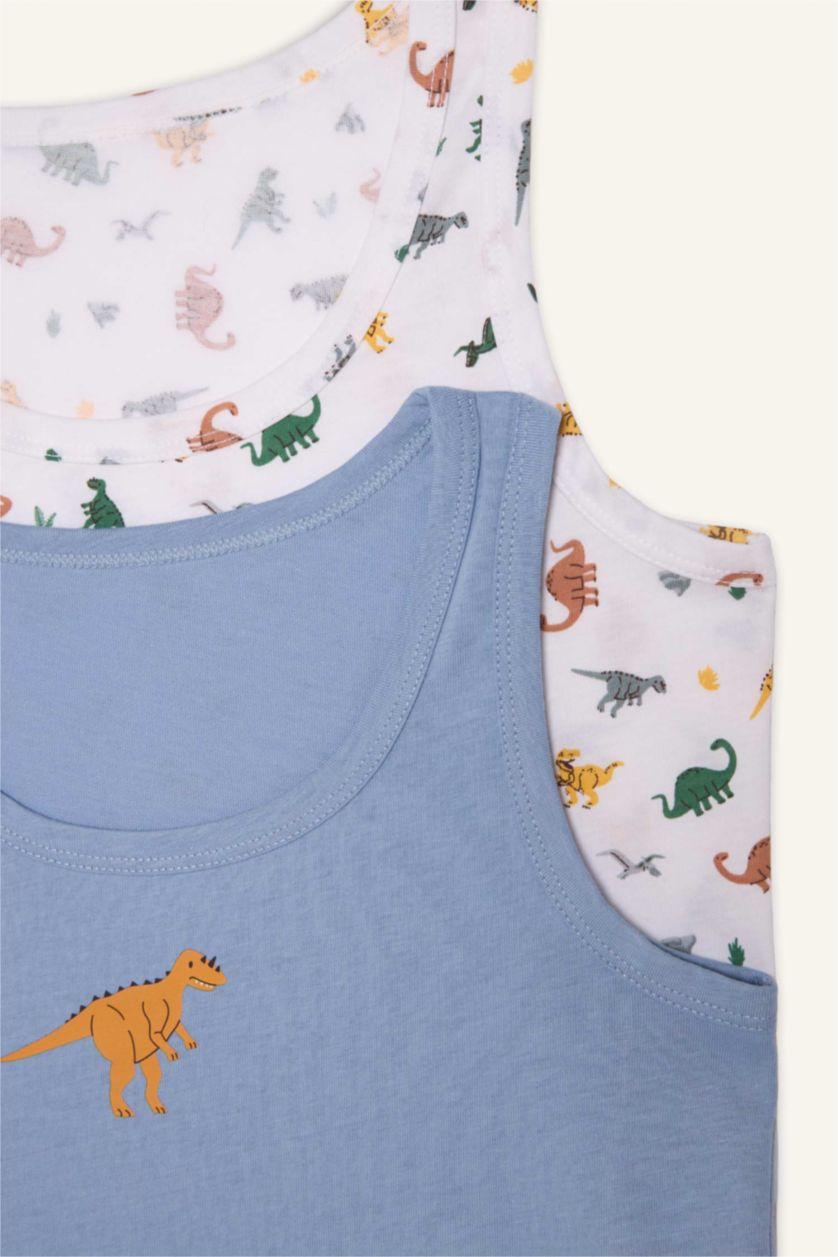 Boys & Teens White Boy 2 piece Regular Fit Animal Tank Top