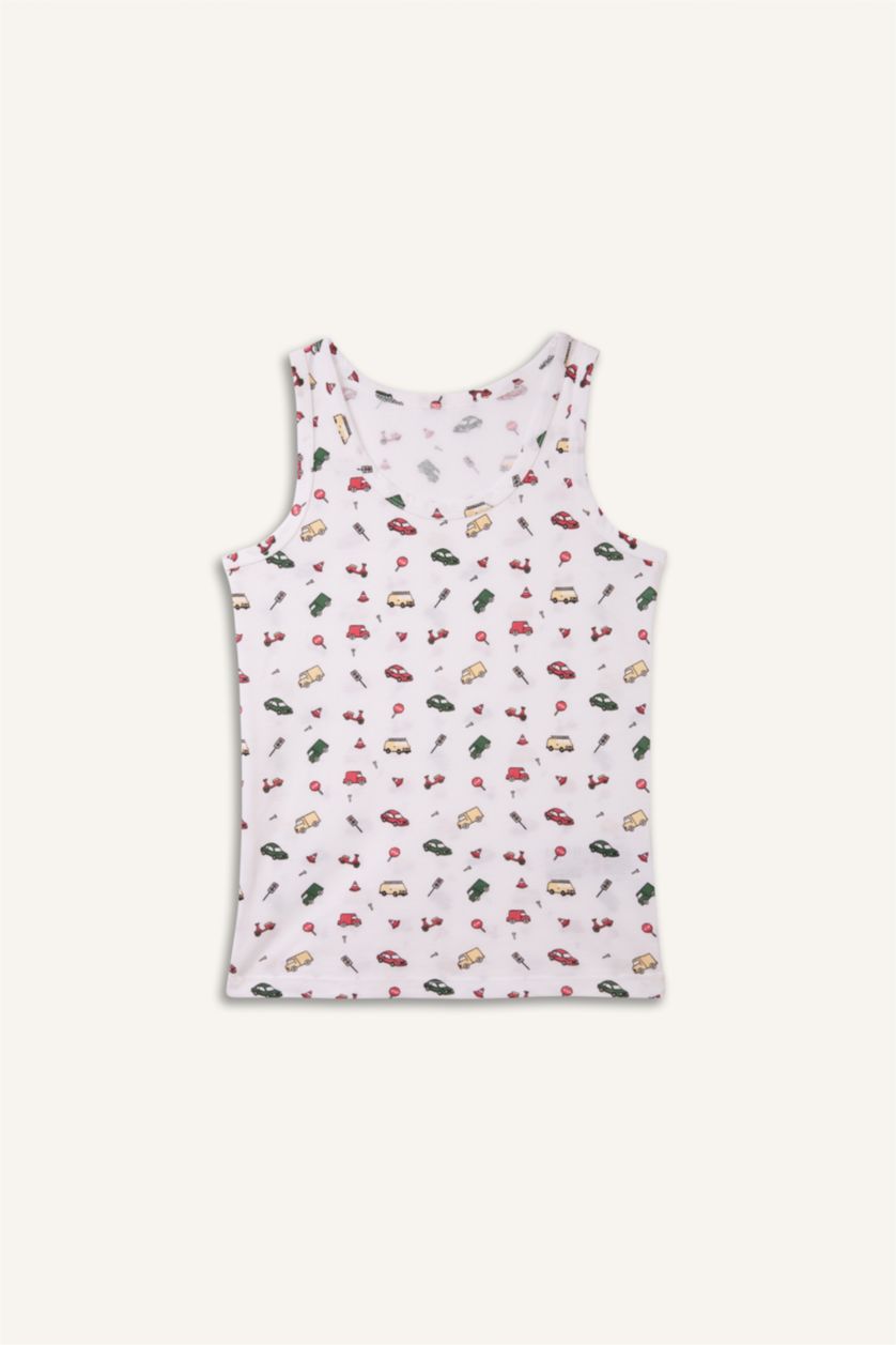 Erkek Çocuk - Genç Erkek Beyaz Araç Baskılı 3'lü Atlet Erkek Çocuk