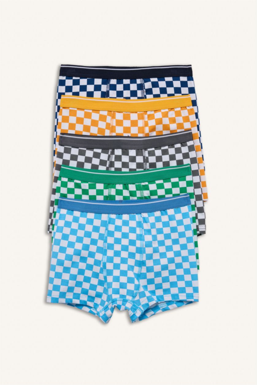 Erkek Çocuk - Genç Erkek Mavi Desenli Penye 5'li Boxer Erkek Çocuk