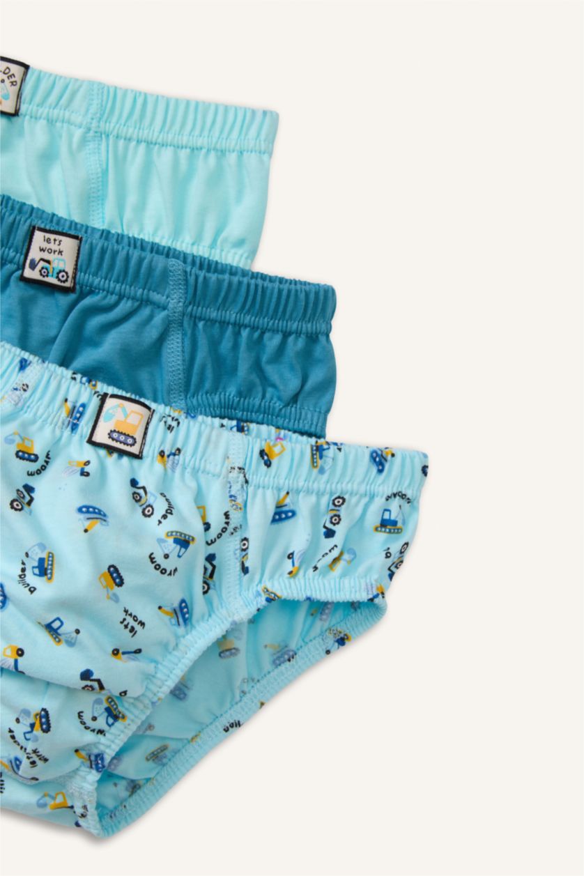 Erkek Çocuk - Genç Erkek Açık Mavi Araç Baskılı Penye 3'lü Slip Külot Erkek Çocuk