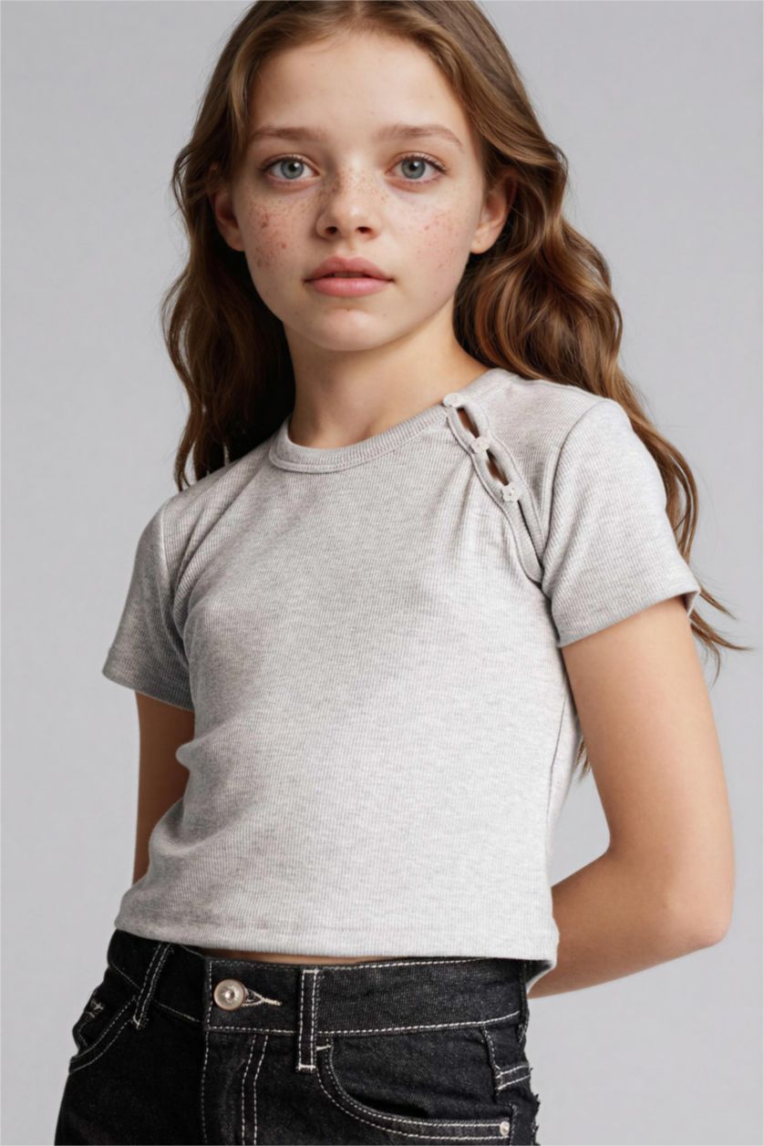 GIRLS & TEENS Light Grey Melange Regular Fit Short Sleeve T-Shirt