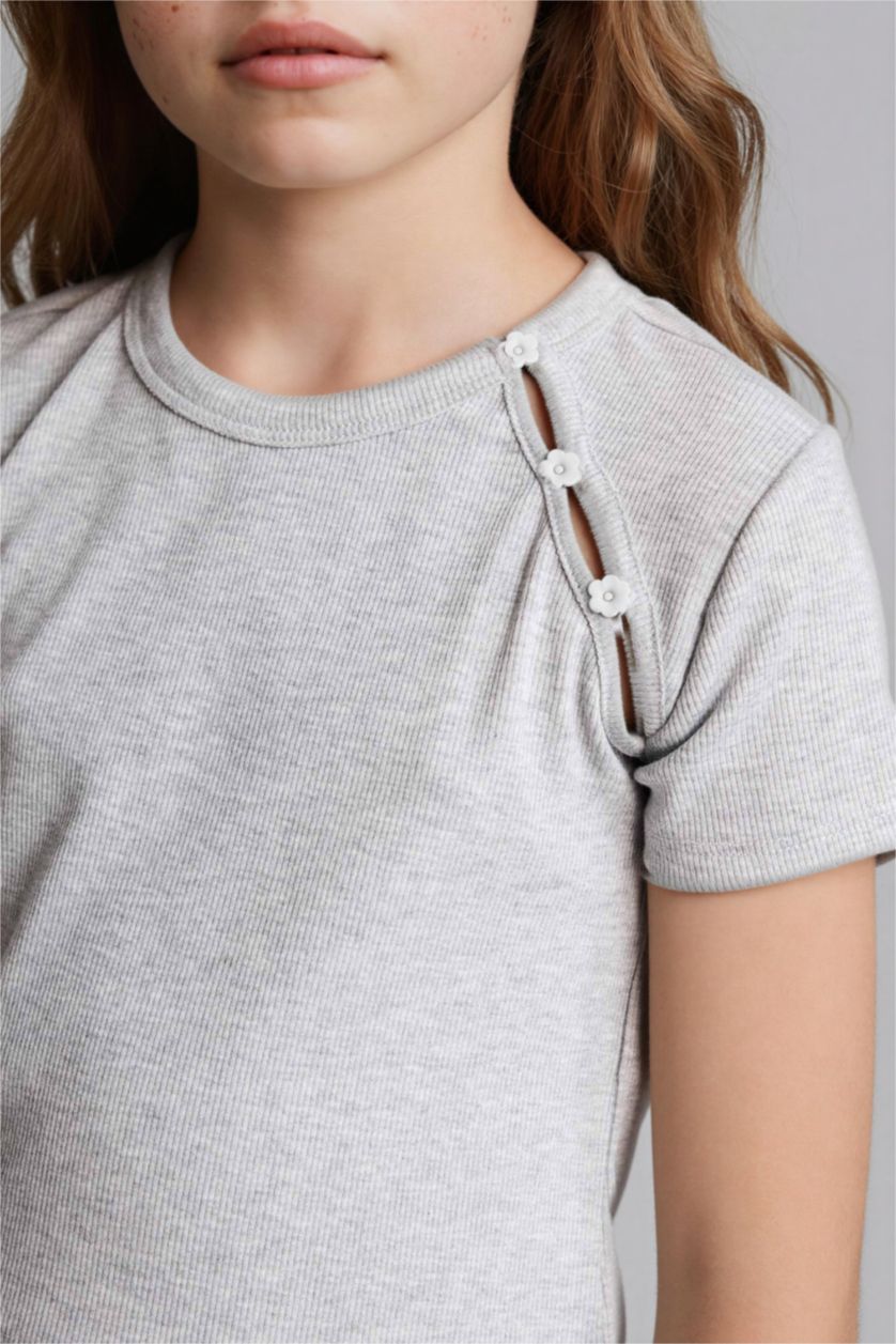 GIRLS & TEENS Light Grey Melange Regular Fit Short Sleeve T-Shirt