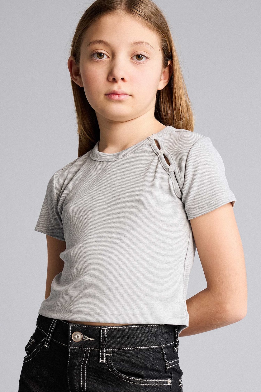 GIRLS & TEENS Light Grey Melange Girl Ribbed Camisole T-Shirt