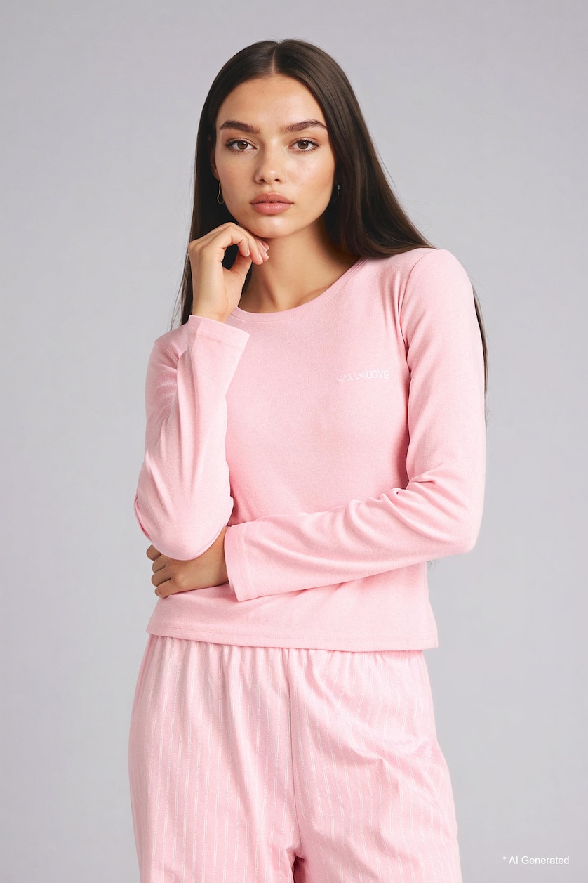 Kadın Pembe %100 Pamuk Regular Fıt Uzun Kollu Pijama Takımı