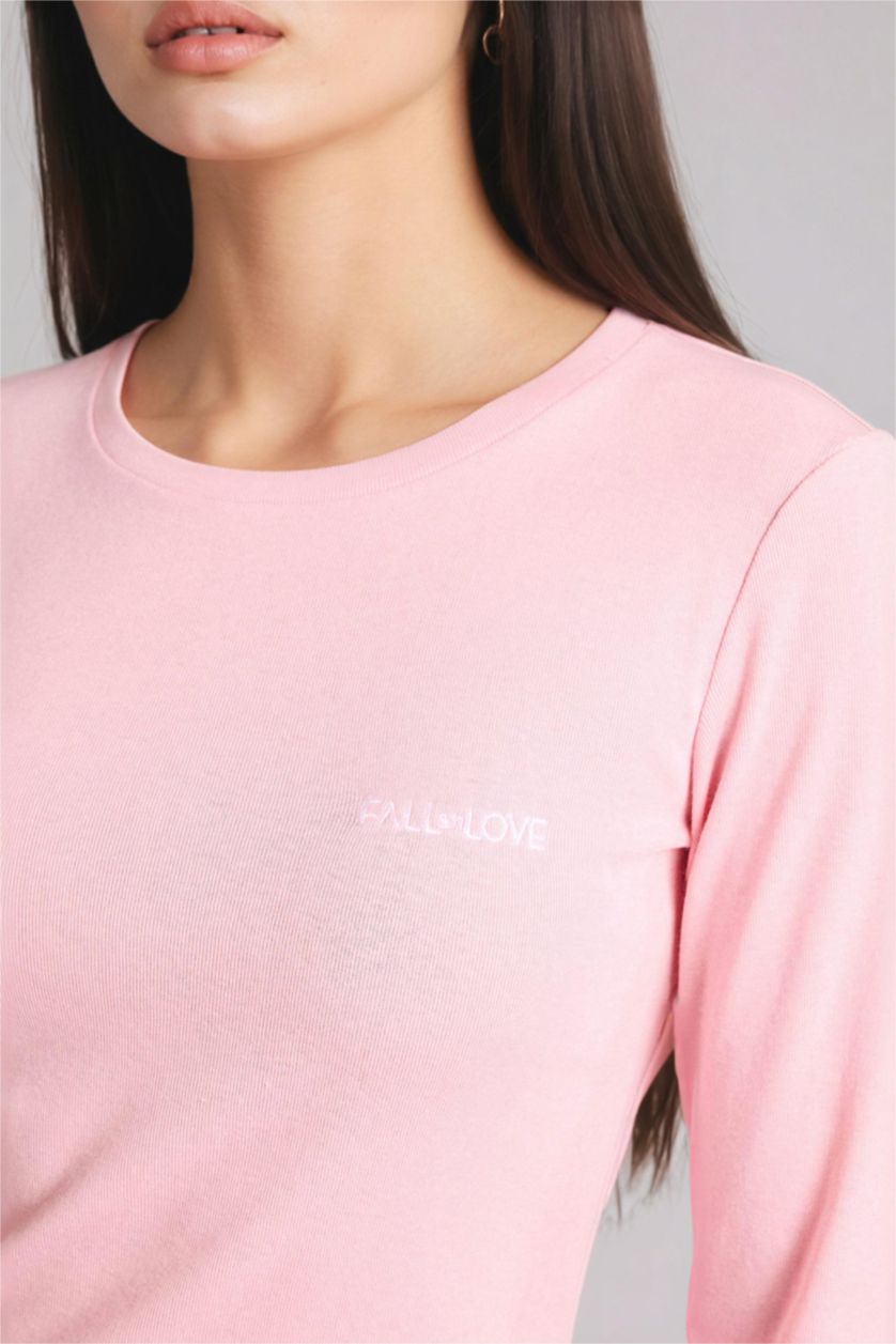 حريمي زهري طقم قصة عادية كم طويل - قطعتين