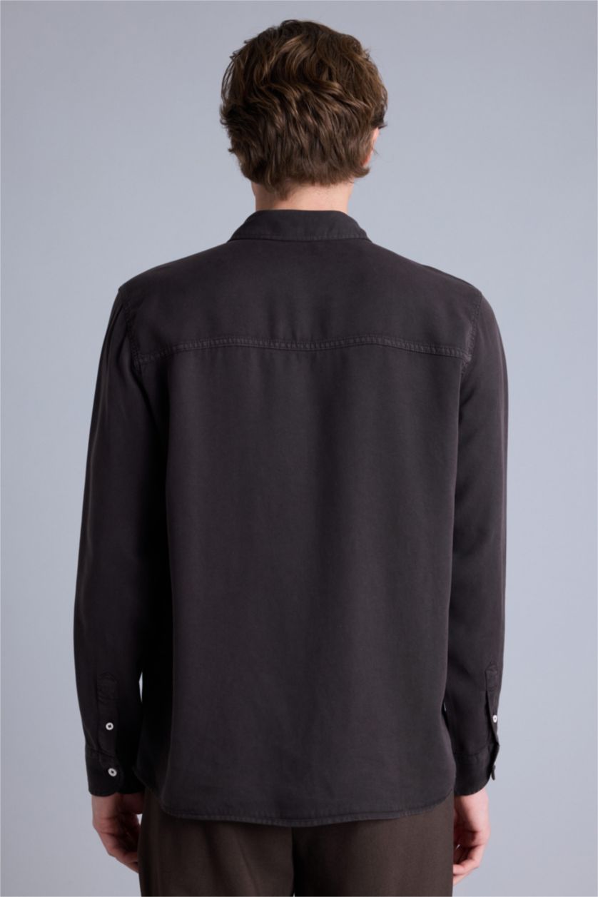 Erkek Koyu Kahve Premium Akışkan Kumaş Gömlek