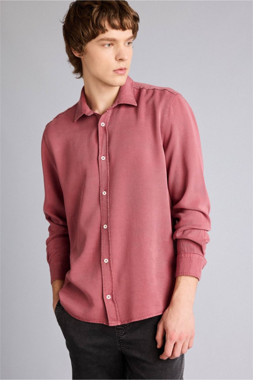 Erkek Açık Bordo Premium Tencel Gömlek