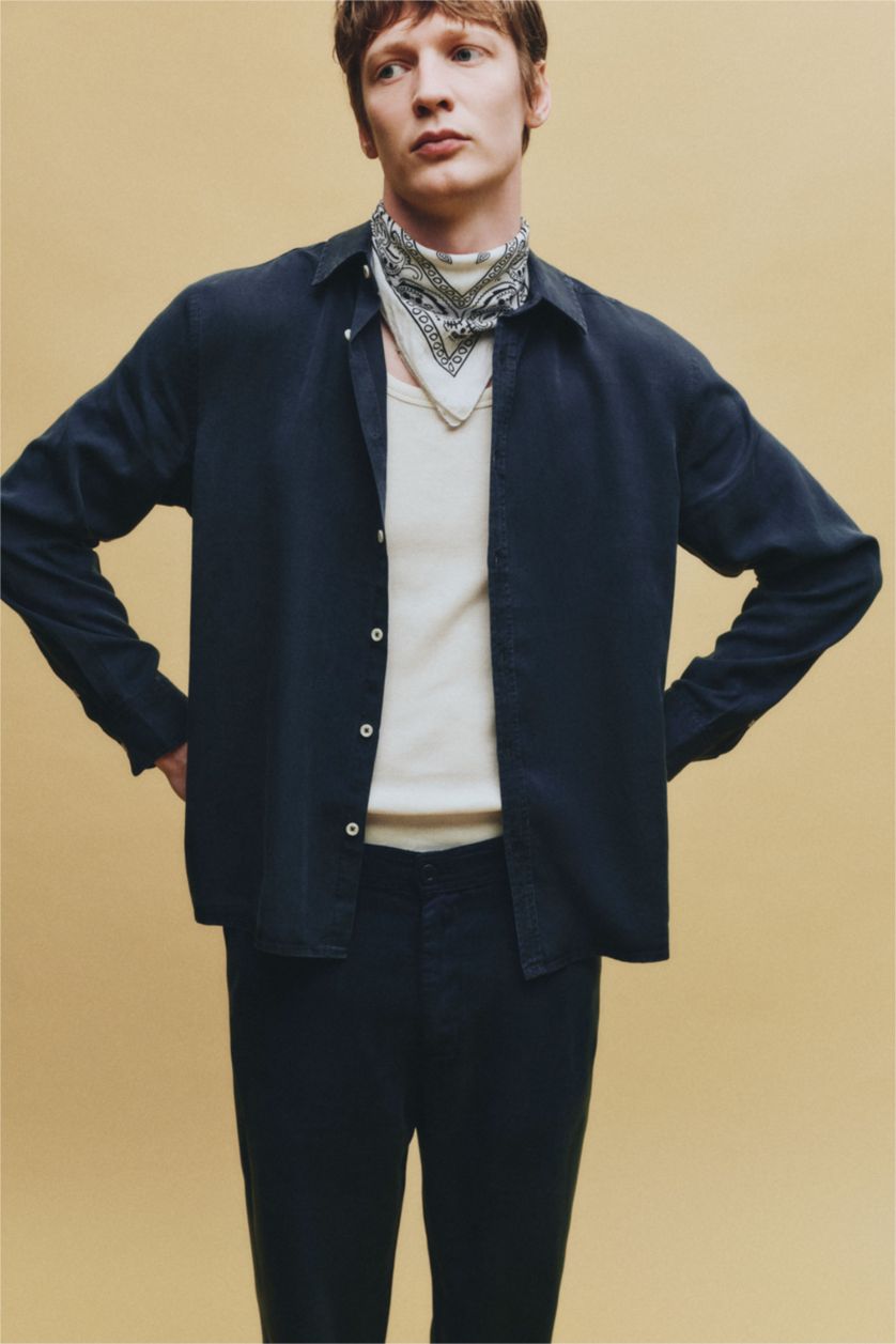 Erkek Lacivert Premium Tensel Gömlek