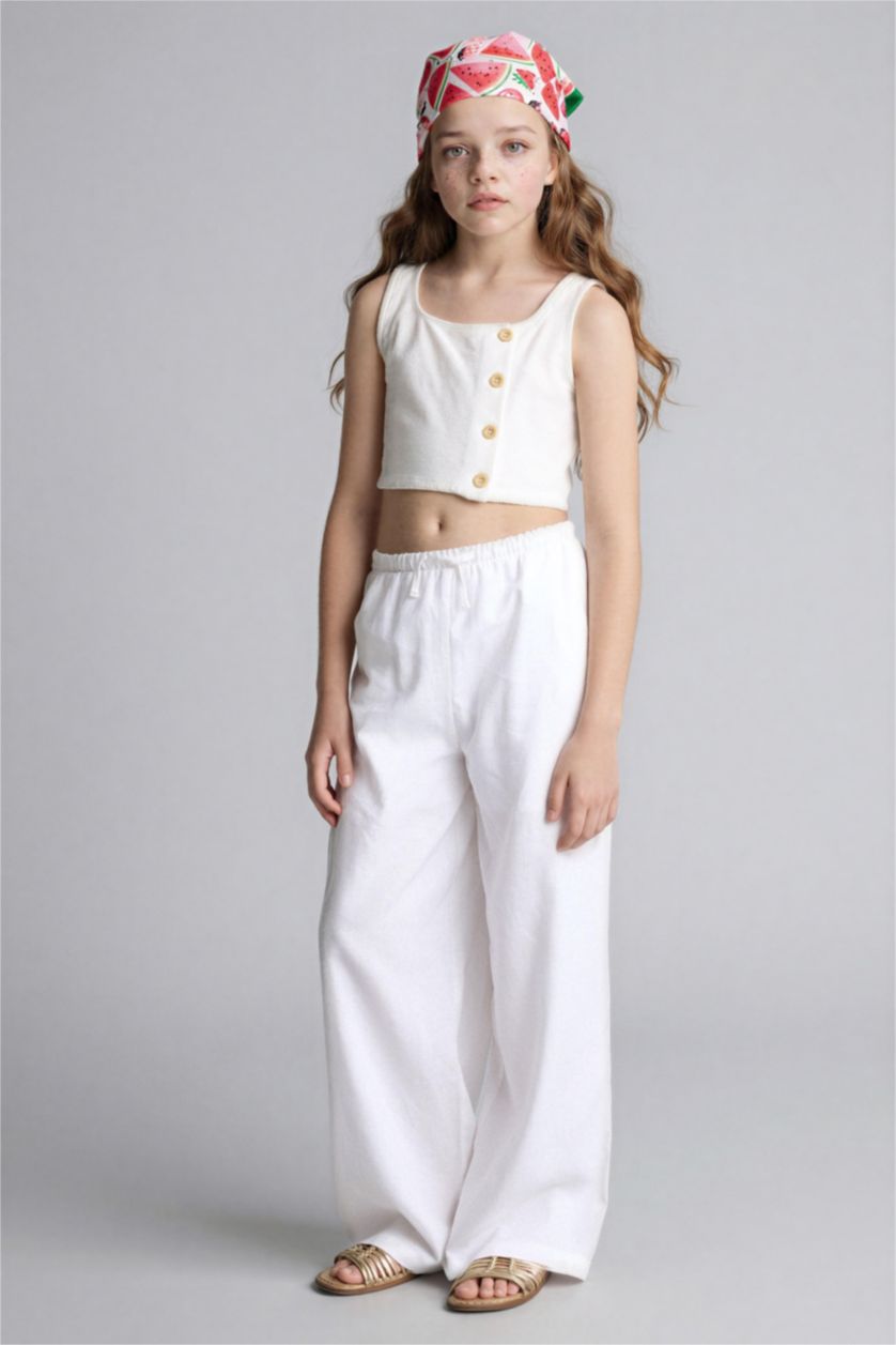 GIRLS & TEENS White Wide-Leg Linen Blend Trousers for Girls
