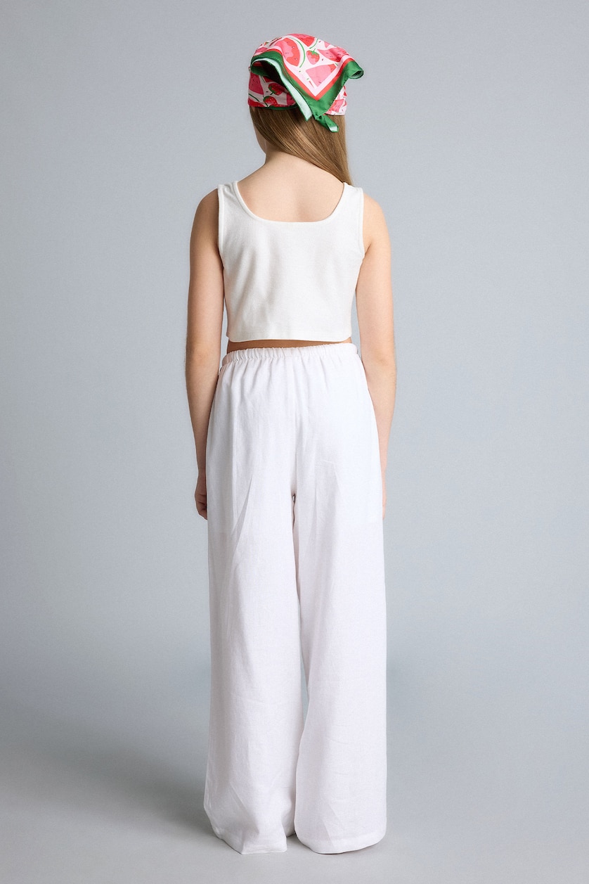 GIRLS & TEENS White Girl Wide-Leg Linen Blend Trousers for Girls