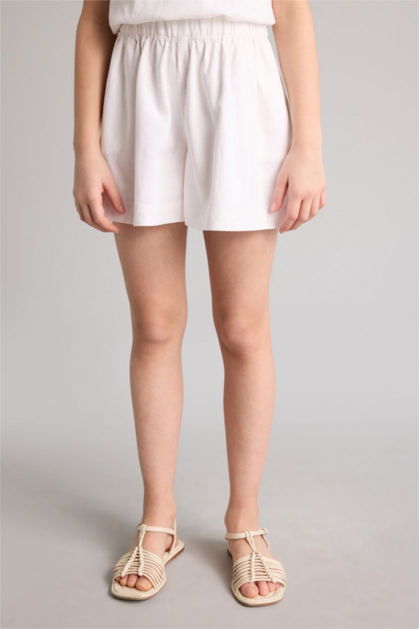 Девочки и подростки Белый Шорты Regular Fit из смесового льна для девочек